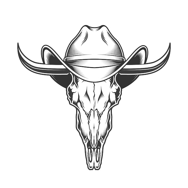 Crâne de chèvre avec cornes et chapeau de cowboy