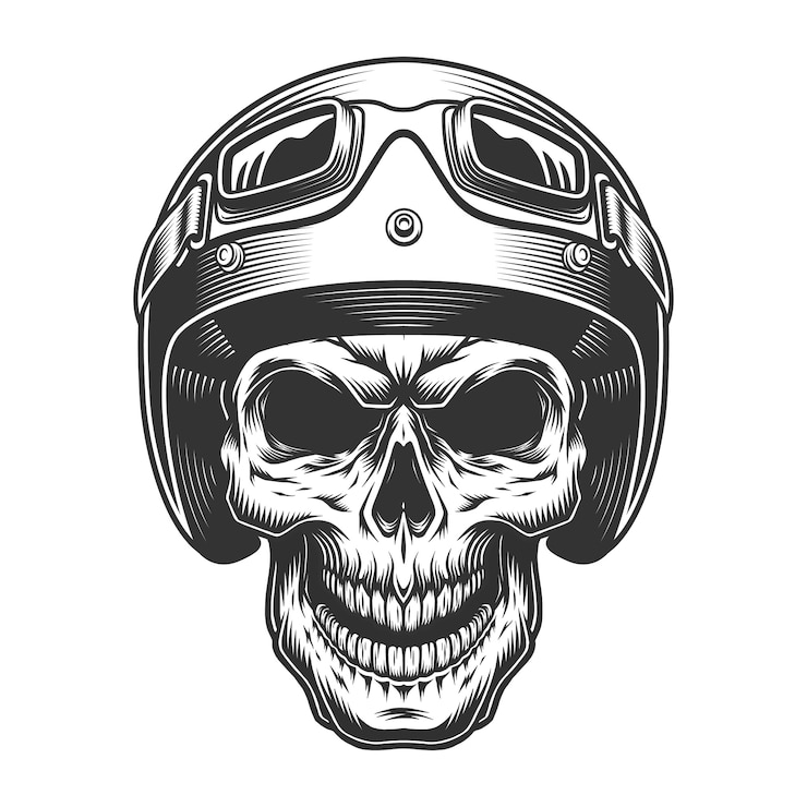 Vecteur gratuit crâne dans le casque de moto