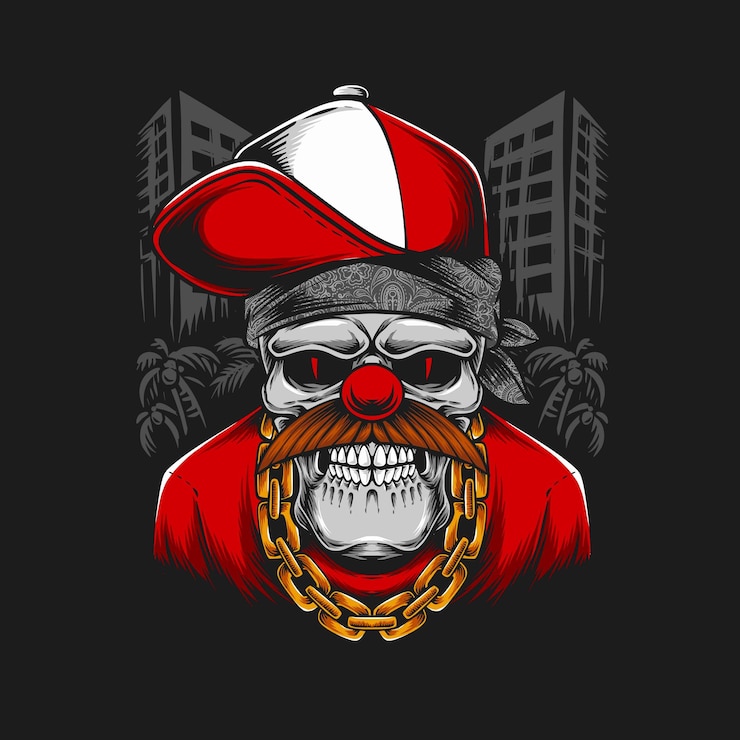 Vecteur gratuit crâne gangster avec collier chaîne en or
