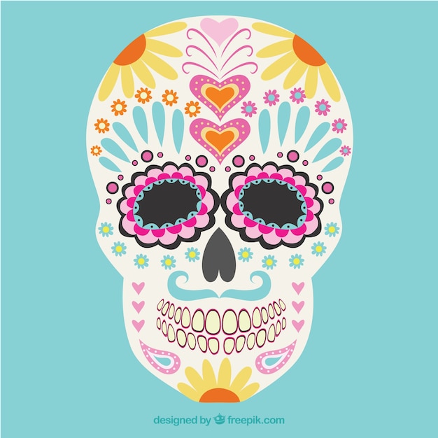 Crâne Mexicain Florale Colorée