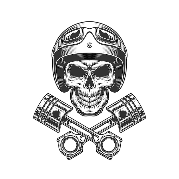 Vecteur gratuit crâne de moto vintage dans un casque de moto