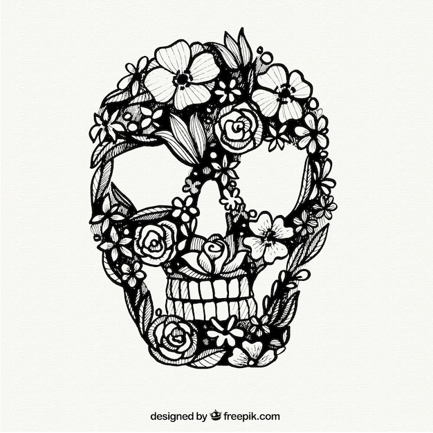 Crâne peint à la main avec des fleurs