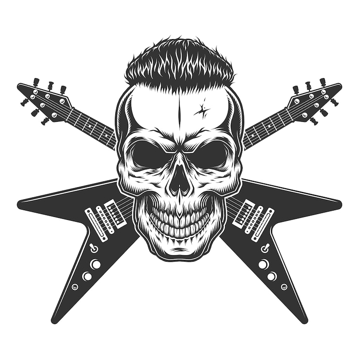 Vecteur gratuit crâne de rockstar avec une coiffure tendance