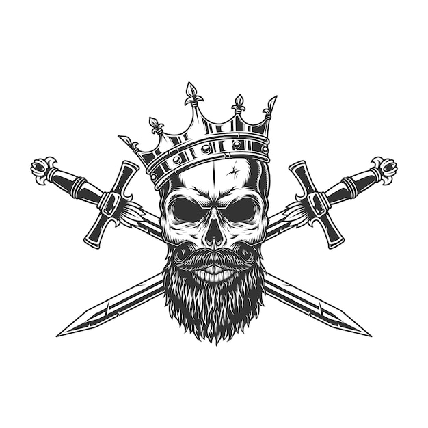 Vecteur gratuit crâne de roi monochrome vintage en couronne