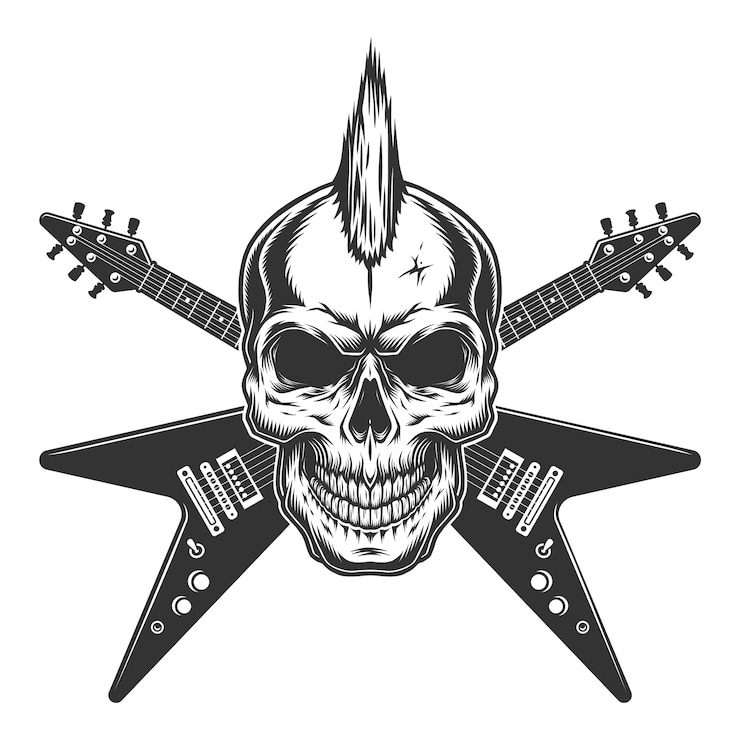 Vecteur gratuit crâne de star du punk rock vintage