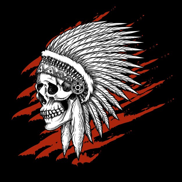 Crâne tribal indien avec des plumes