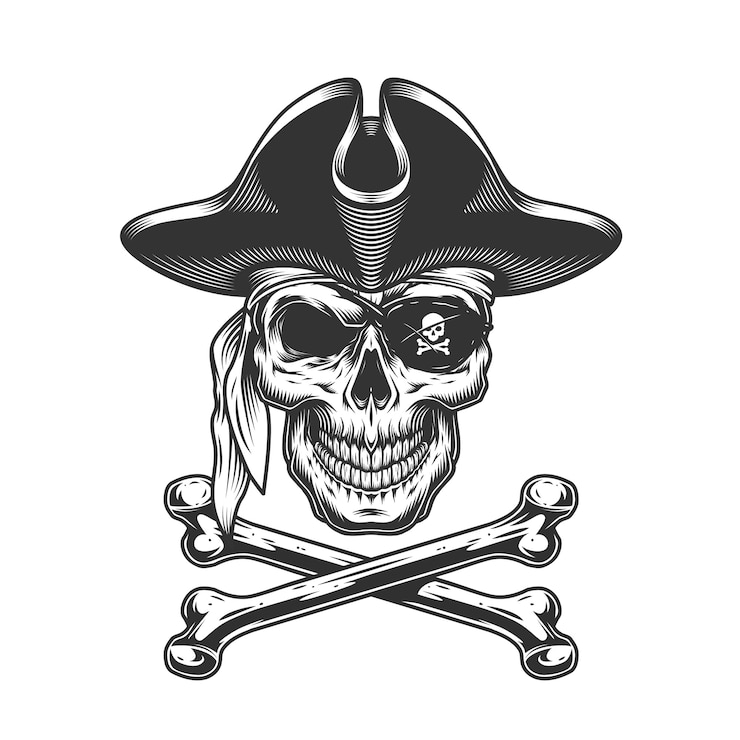 Vecteur gratuit crâne vintage en chapeau de pirate