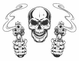 Vecteur gratuit crâne visant avec deux revolvers