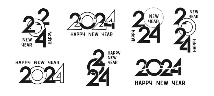 Vecteur gratuit création du logo de la série bonne année 2024 numéro noir modèle de conception 2024