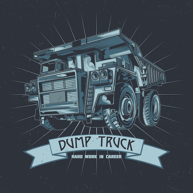 Vecteur gratuit création d'étiquettes de t-shirt avec illustration de camion à benne basculante