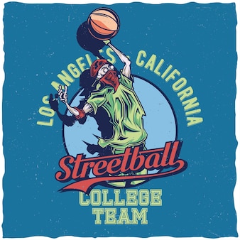 Création d'étiquettes de t-shirt avec illustration du joueur de streetball