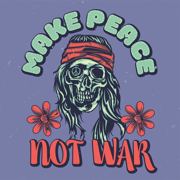 Création D'étiquettes De T-shirt Avec Illustration De Hippie Mort