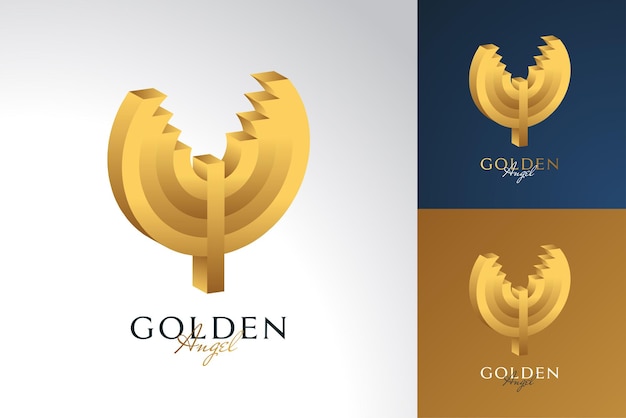 Création De Logo D'ange D'or Dans Un Style 3d. Logo D'ange Pour Le Symbole Ou L'icône De Récompense Vecteur Premium
