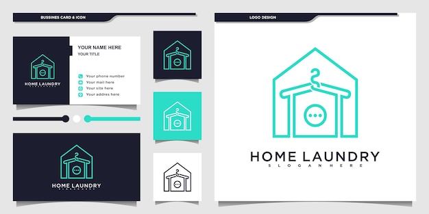 Création de logo de blanchisserie à domicile minimaliste avec style d'art en ligne créatif et carte d'affaires premium vektor