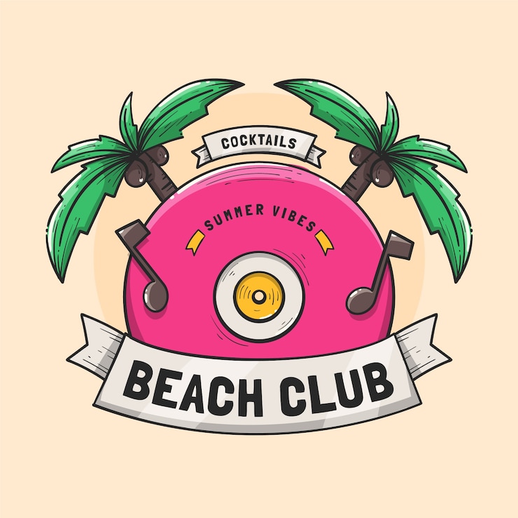Vecteur gratuit création de logo de club de plage dessiné à la main