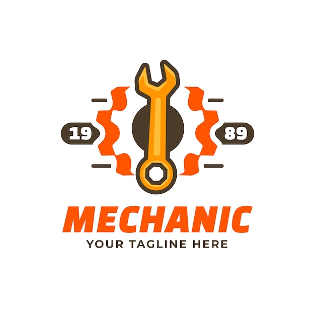 Vecteur gratuit création de logo de génie mécanique dessiné à la main