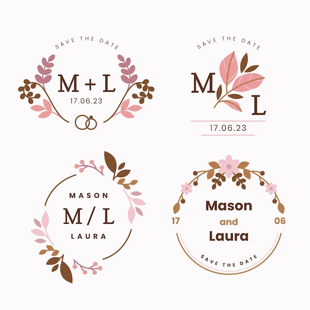 Vecteur gratuit création de logo de modèle de mariage floral