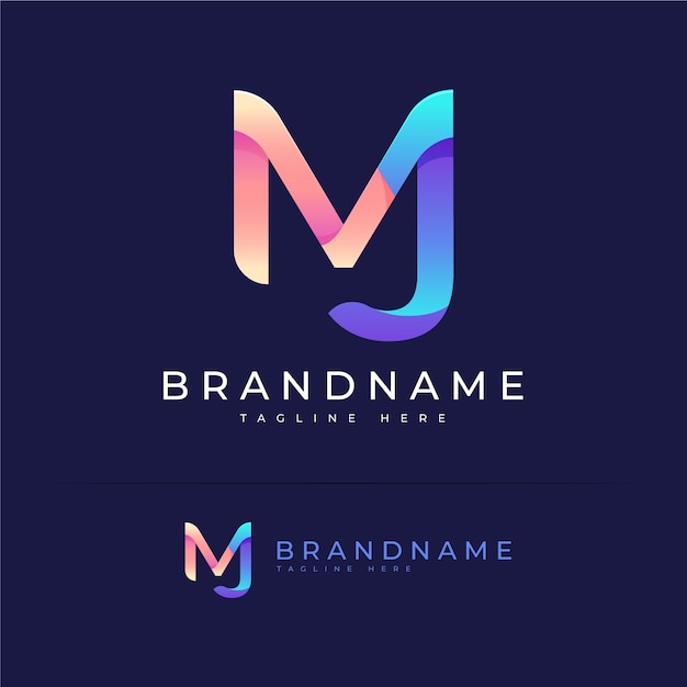 Vecteur gratuit création de logo monogramme mj dégradé