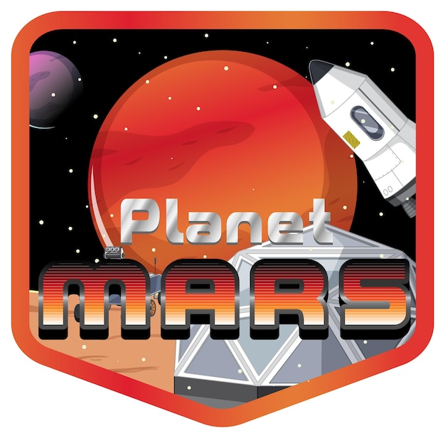 Vecteur gratuit création de logo de mot planète mars avec station spatiale