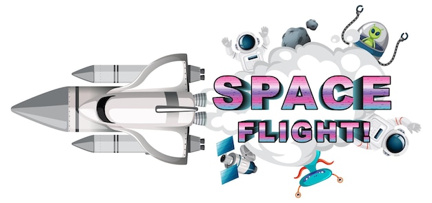 Vecteur gratuit création de logo de mot de vol spatial avec vaisseau spatial