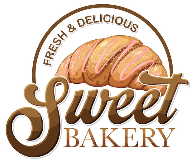 Vecteur gratuit création de logo de texte frais et délicieux de boulangerie sucrée