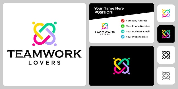 Création de logo de travail d'équipe abstrait avec modèle de carte de visite