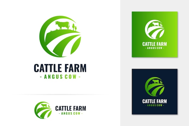 Création de modèle de logo de ferme bovine fraîche.