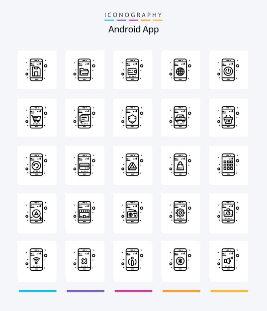 Creative Android App 25 Pack D'icônes Outline, Telles Que L'application De Globe De Recherche Mobile