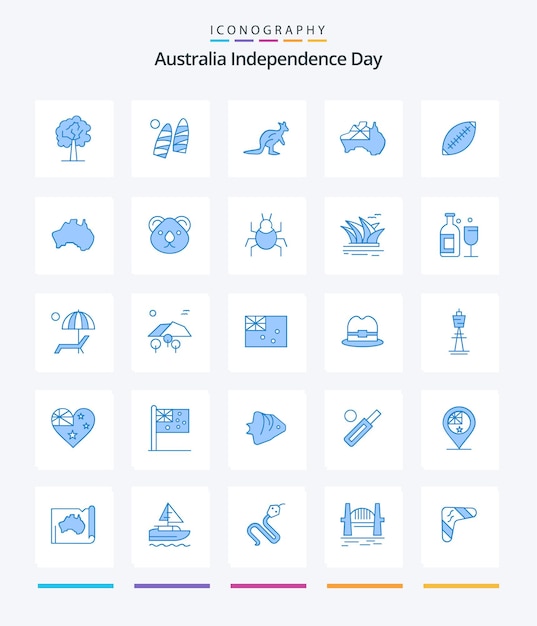 Creative Australia Independence Day 25 Pack D'icônes Bleues Telles Que La Carte De L'australie Pays Afl