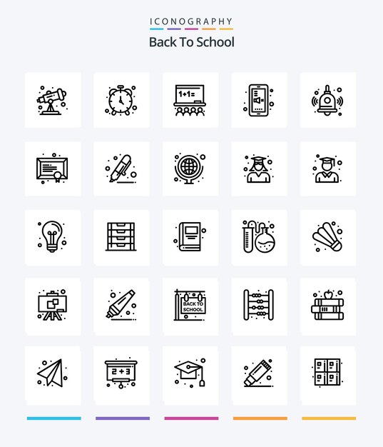 Creative Back To School 25 Pack d'icônes OutLine Tels que la cloche de retour à l'école art board muet education