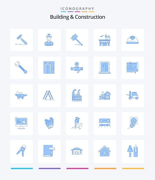 Vecteur gratuit creative building and construction 25 pack d'icônes bleues telles que la cour de marteau de construction de loi d'aéroport