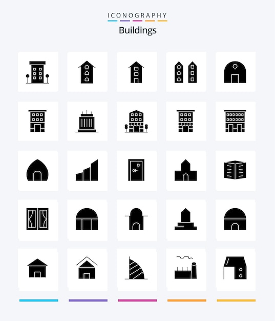 Vecteur gratuit creative buildings 25 glyph solid black icon pack tels que les points de repère bâtiments mosquée magasins maison