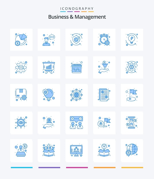 Creative Business And Management 25 Pack d'icônes bleues telles que le compteur de pourcentage de progression de la sécurité du minuteur de processus