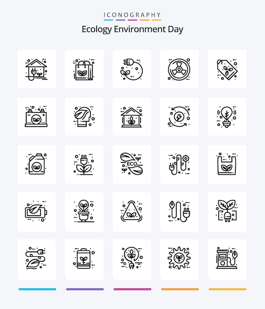 Vecteur gratuit creative ecology 25 pack d'icônes outline tels que la prise de courant éco nature rayonnement