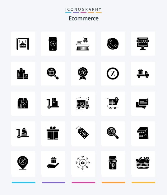 Creative Ecommerce 25 Glyph Solid Black icon pack Tels que boutique ecommerce boutique sac magasin