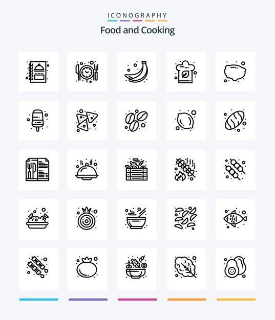 Creative Food 25 Pack d'icônes OutLine Tels que le chapeau de nourriture de nourriture de pomme de terre à la crème