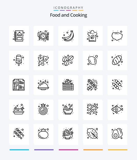 Creative Food 25 Pack d'icônes OutLine Tels que le chapeau de nourriture de nourriture de pomme de terre à la crème