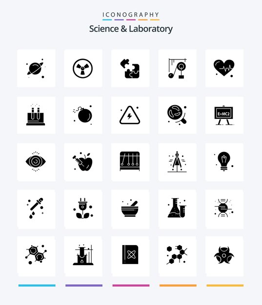 Creative Science 25 Glyph Solid Black pack d'icônes Tels que le laboratoire bat la science coeur science