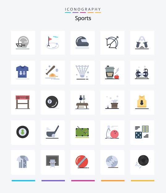 Vecteur gratuit creative sports 25 pack d'icônes plates telles que le gardien de but de tir à l'arc