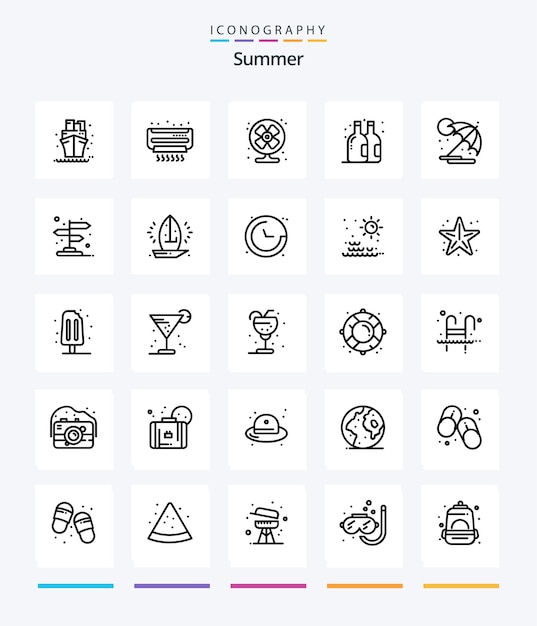 Vecteur gratuit creative summer 25 pack d'icônes outline tels que la bière d'été de l'air d'été parapluie