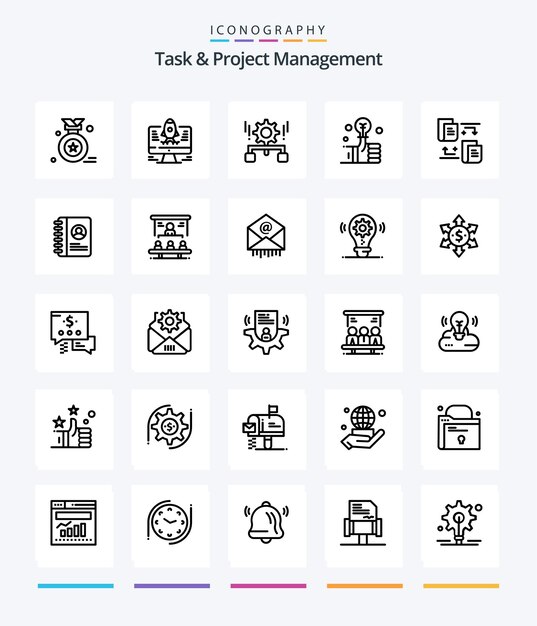 Creative Task And Project Management 25 Pack d'icônes OutLine Tels que le réglage de l'ampoule d'investissement