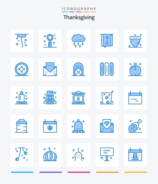Vecteur gratuit creative thanks giving 25 pack d'icônes bleues telles que thanksgiving croix automne livre tonnerre