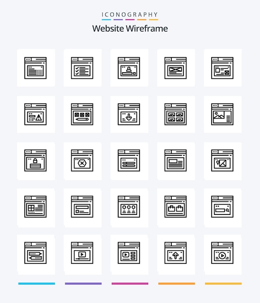 Vecteur gratuit creative website wireframe 25 pack d'icônes contour tels que la conception de sites web internet