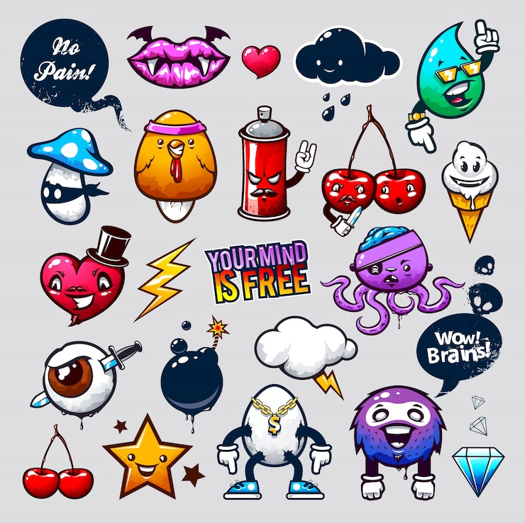 Vecteur gratuit créatures dessinées à la main dans le style graffiti