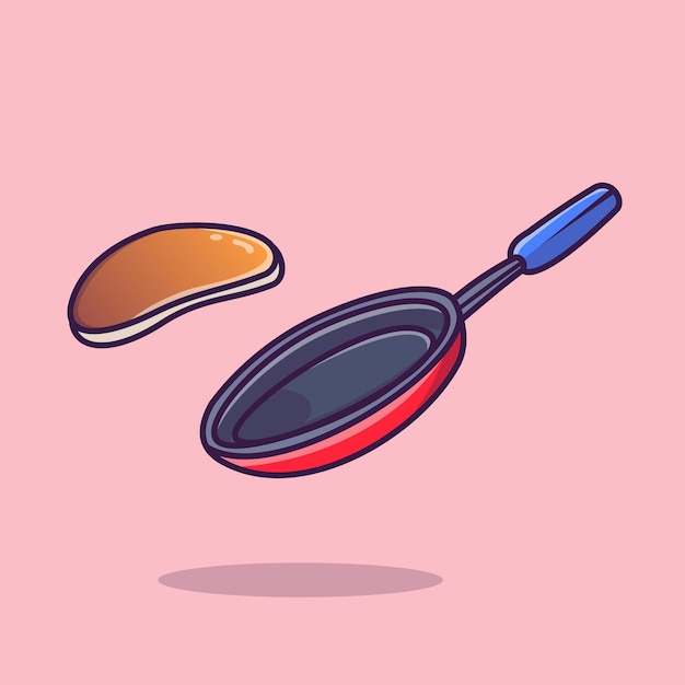 Crêpe flottant avec l'illustration d'icône de vecteur de dessin animé de casserole. Concept d'icône d'objet alimentaire isolé vecteur Premium. Style de dessin animé plat