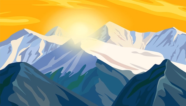 Vecteur gratuit crêtes de montagne au coucher du soleil illustration