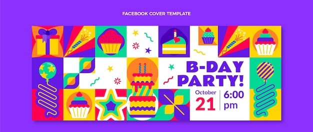 Crique de facebook d'anniversaire de mosaïque de conception plate