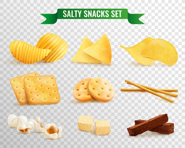 Vecteur gratuit crispy snacks set transparent