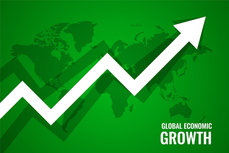 Vecteur gratuit croissance de l'économie mondiale flèche vers le haut fond vert