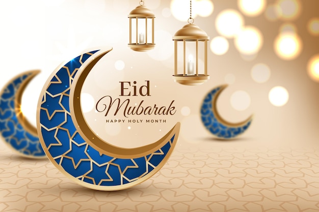 Croissant de lunes bleues réalistes eid mubarak